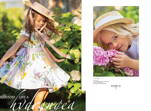 Ніжна квіткова фешн-сторі з дівчатками з Babyphotostars у журналі Podium Kids